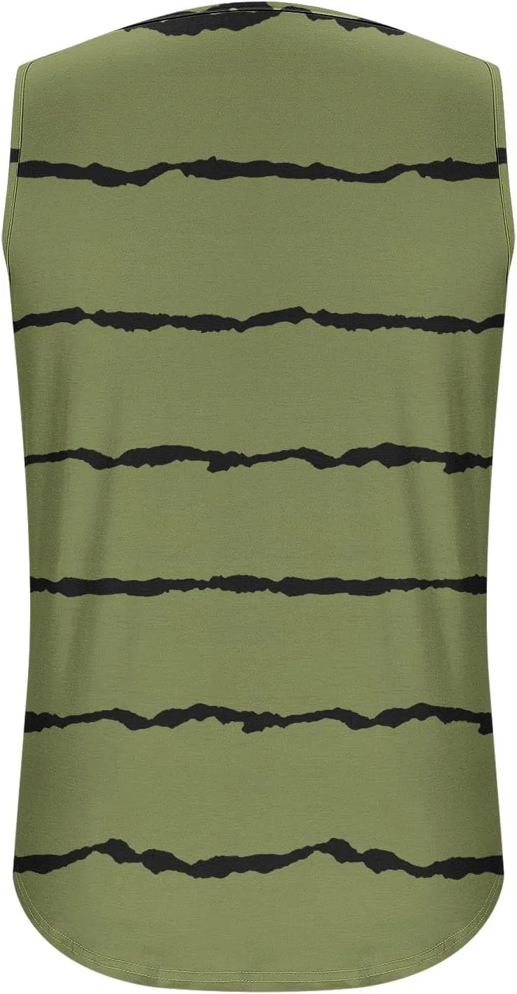 Tank Tops Women Striped Print Sleeveless Blouse Summer Hollow Out V Neck Camisoles Loose Fit Pleated Casual T-Shirt 2025