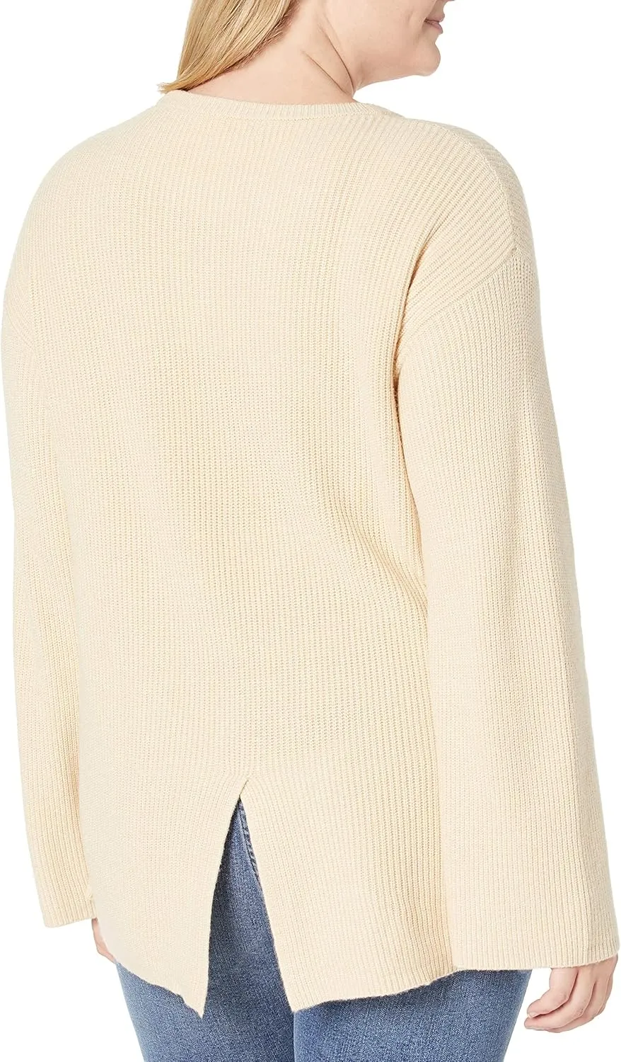 The Drop Women's Alice Crew-Neck Back-Slit Ribbed Pullover Sweater