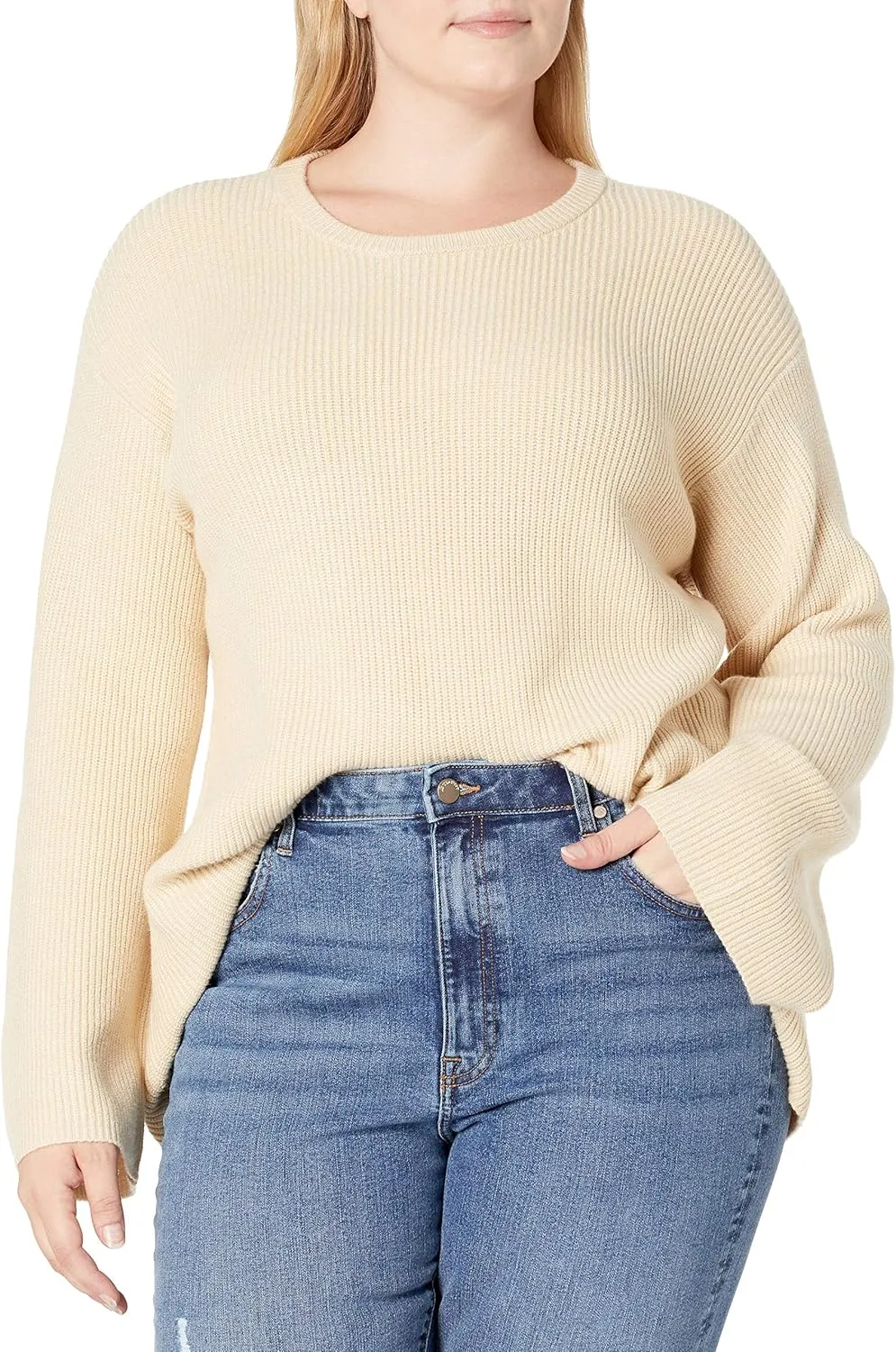 The Drop Women's Alice Crew-Neck Back-Slit Ribbed Pullover Sweater