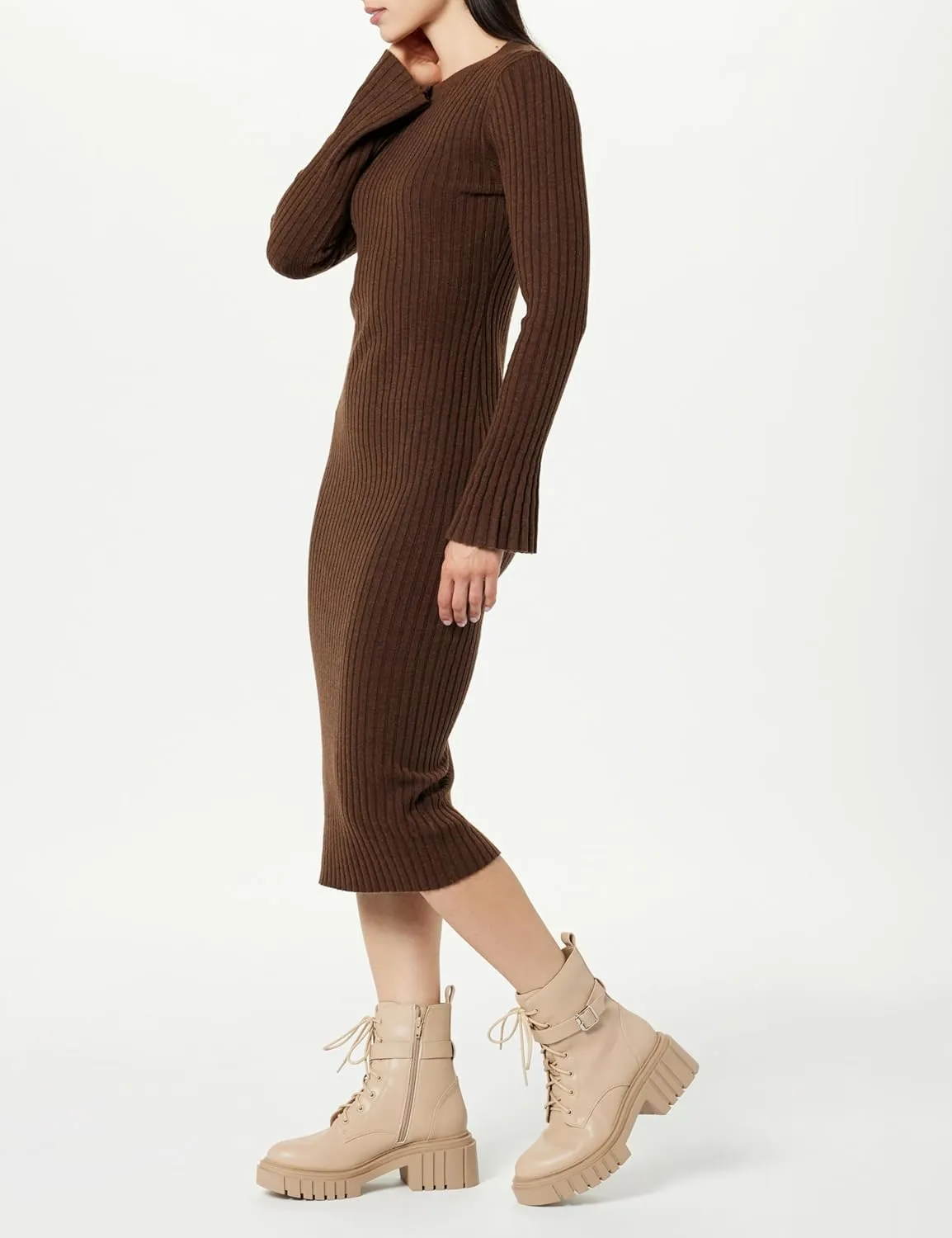 The Drop Women's Fernanda Bell Sleeve Ribbed Sweater Dress