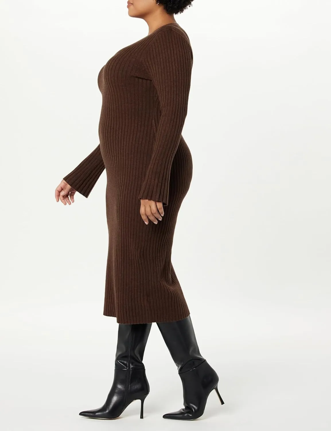 The Drop Women's Fernanda Bell Sleeve Ribbed Sweater Dress