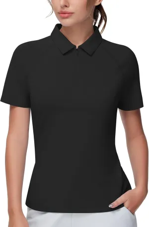 THE GYM PEOPLE Women's Slim Fit Polo Shirts Zip Up Lightweight Quick Dry Collared Golf Workout Tee Tops