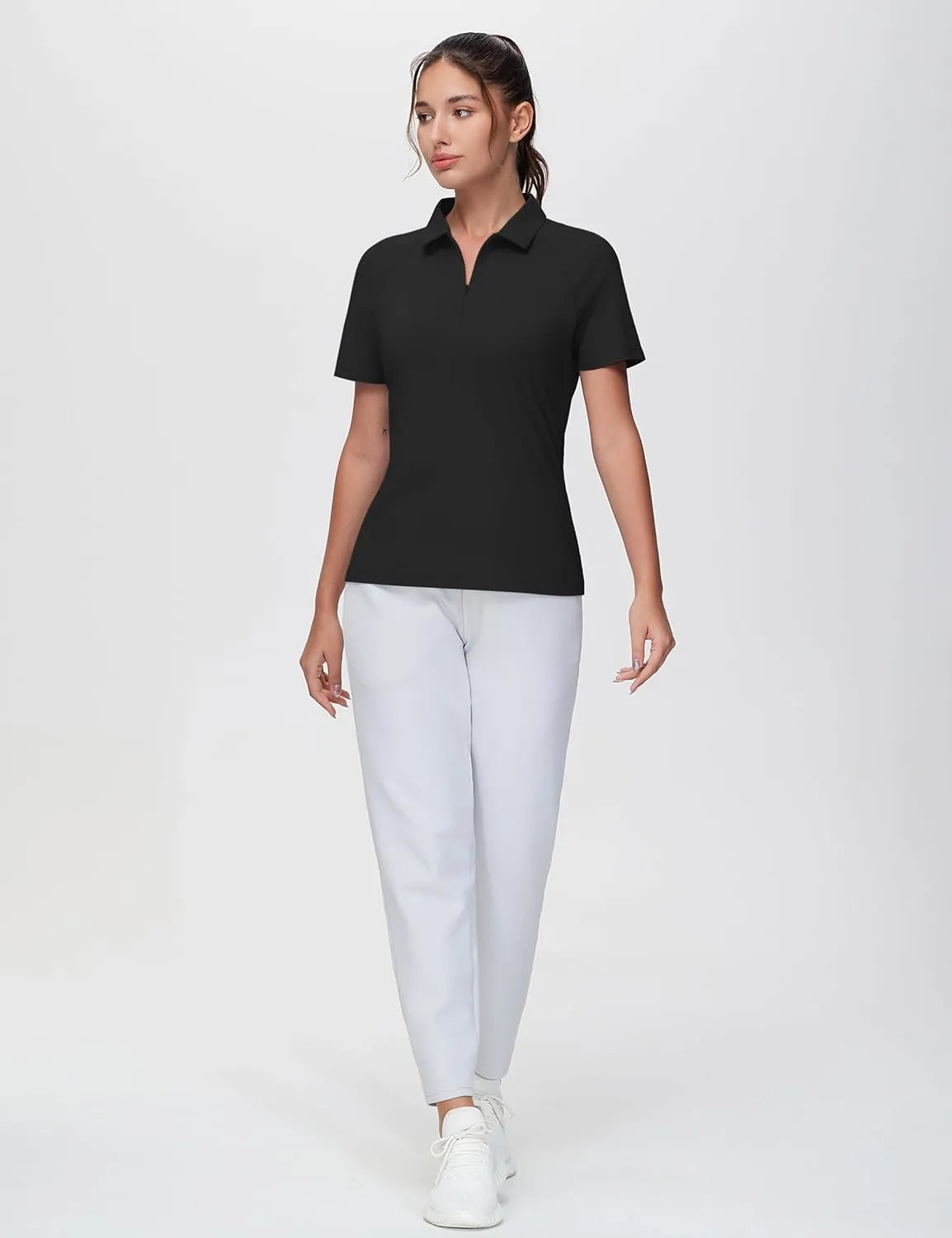 THE GYM PEOPLE Women's Slim Fit Polo Shirts Zip Up Lightweight Quick Dry Collared Golf Workout Tee Tops
