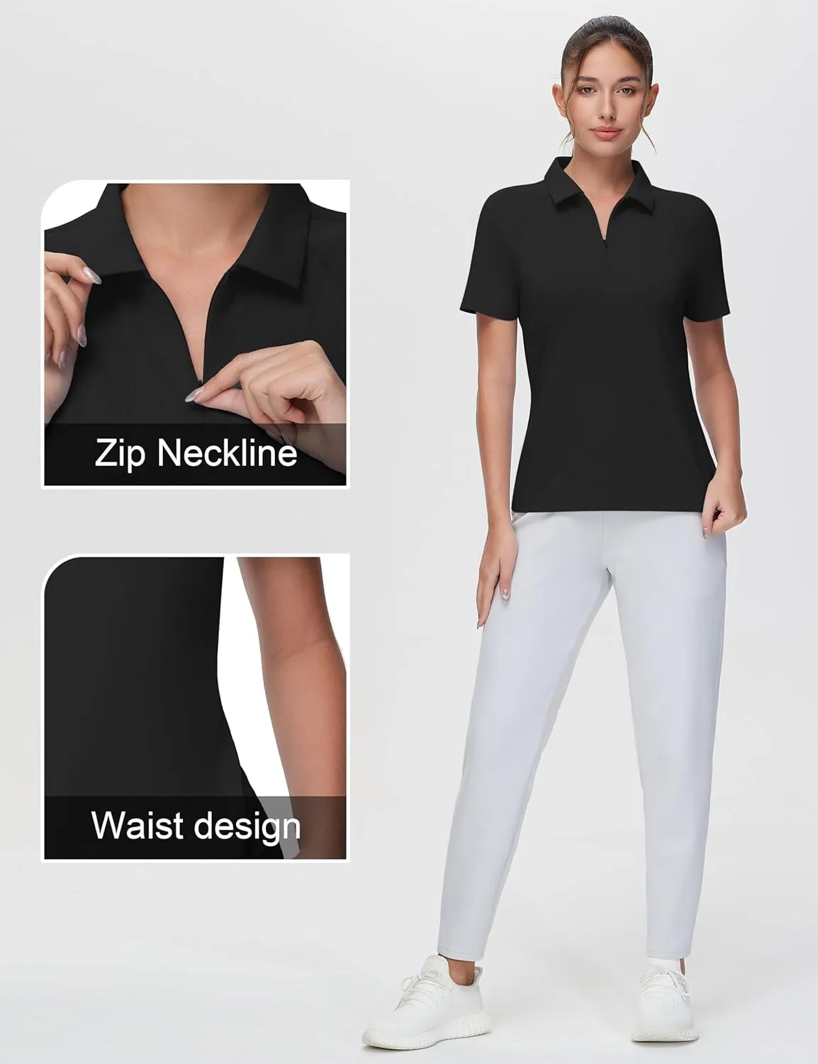 THE GYM PEOPLE Women's Slim Fit Polo Shirts Zip Up Lightweight Quick Dry Collared Golf Workout Tee Tops
