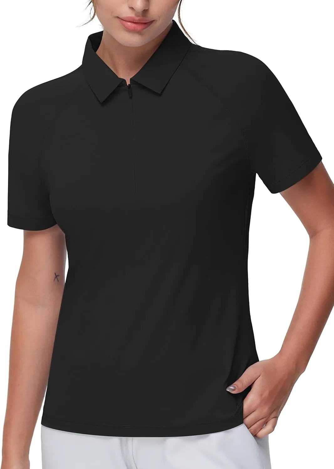 THE GYM PEOPLE Women's Slim Fit Polo Shirts Zip Up Lightweight Quick Dry Collared Golf Workout Tee Tops