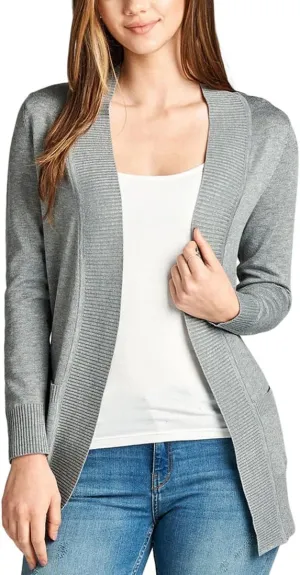 ToBeInStyle Women's Long Sleeve Rib Banded Open Sweater Cardigan