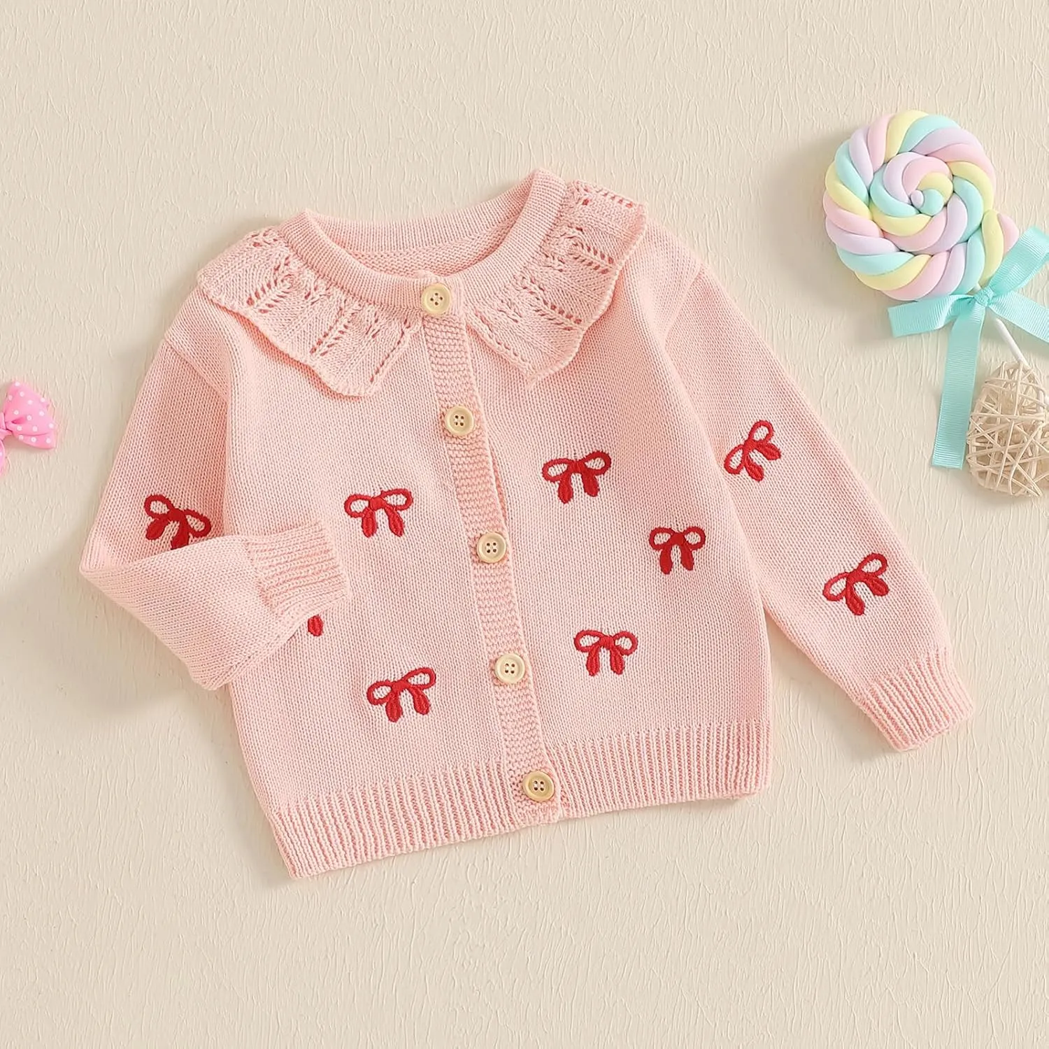 Toddler Baby Girl Cardigan Long Sleeve Floral Button Knit Sweater Coats Top Cute Fall Winter Knitwear Jacket Warm Clothes