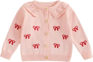Toddler Baby Girl Cardigan Long Sleeve Floral Button Knit Sweater Coats Top Cute Fall Winter Knitwear Jacket Warm Clothes