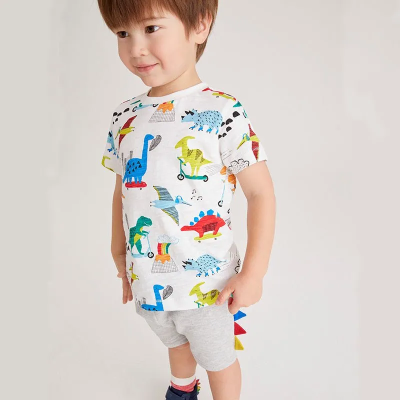 Toddler Boy's Dinosaur Print Short Sleeve T-shirt with Shorts Set