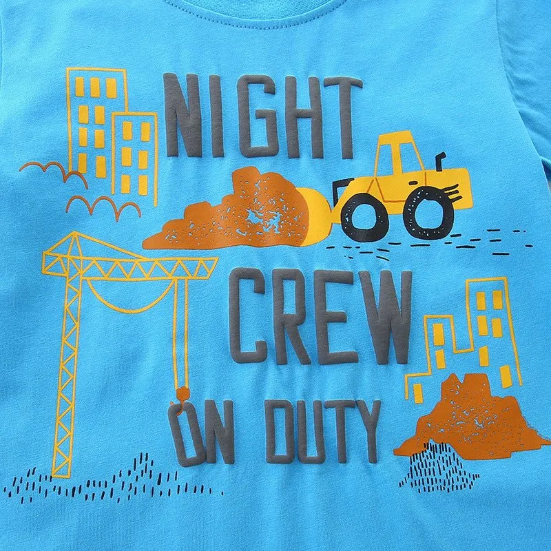 Toddler/Kid Boy's "Night Crew On Duty" Letter Print Tee with Shorts Set