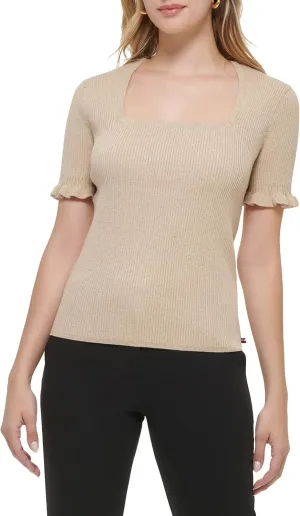 Tommy Hilfiger Women's Shimmer Lurex Square Neck Sweater
