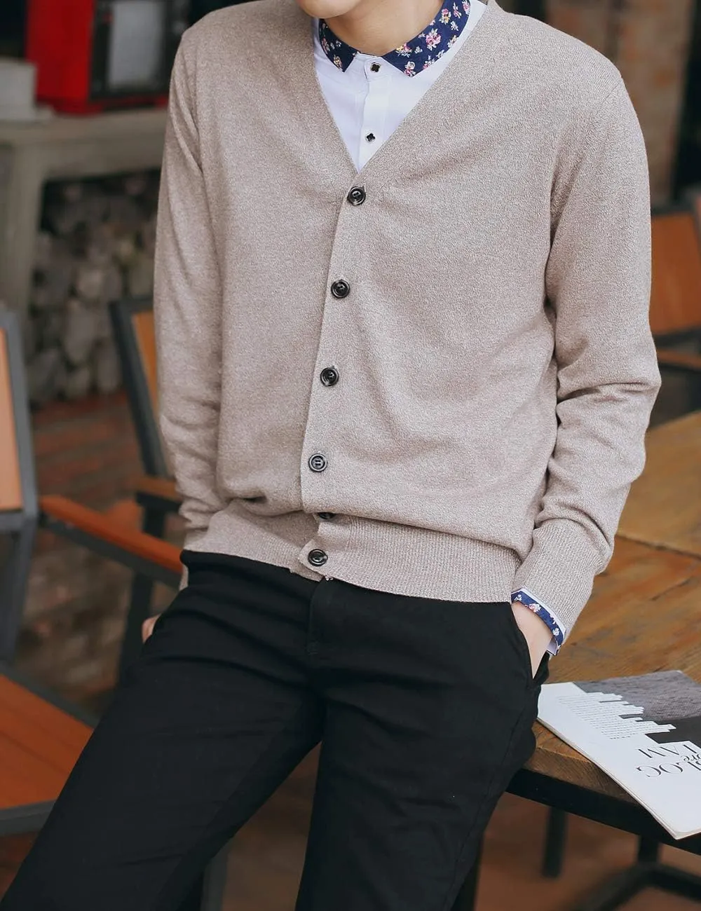 TopTie Men's Casual Fit V-Neck Cotton Sweater Cardigan