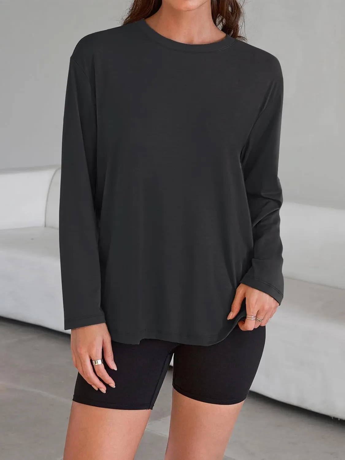 Trendy Queen Womens Oversized Long Sleeve T Shirts 2025 Basic Crewneck Tee Fall Tops Casual Workout Y2K Clothes