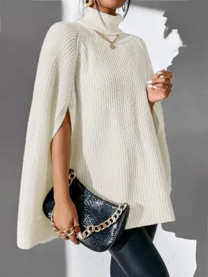 Turtleneck Cloak Sleeve Sweater (Color : Beige, Size : Small)