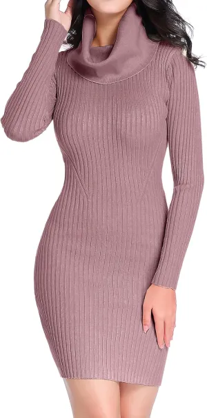 v28 Sweater Dress for Women Ribbed Knit Fitted midi Sexy Fall Winter Bodycon Cowl Neck Dresses