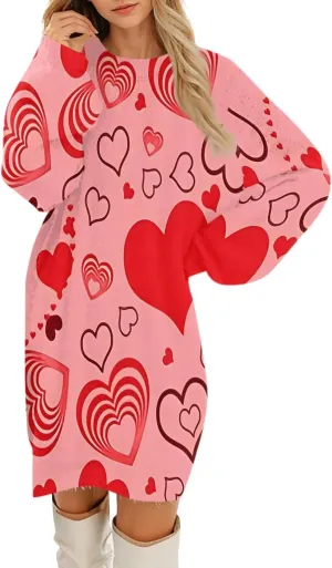 Valentines Day Dress for Women Round Neck Casual Long Sleeve Plush Plaid Dresses