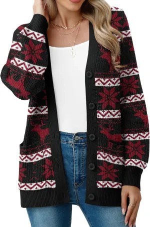 VIISHOW Women Chunky Knit Cardigan Sweater Long Sleeve V Neck Button up Cardigan with Pocket Sweater Coat for Fall and Winter