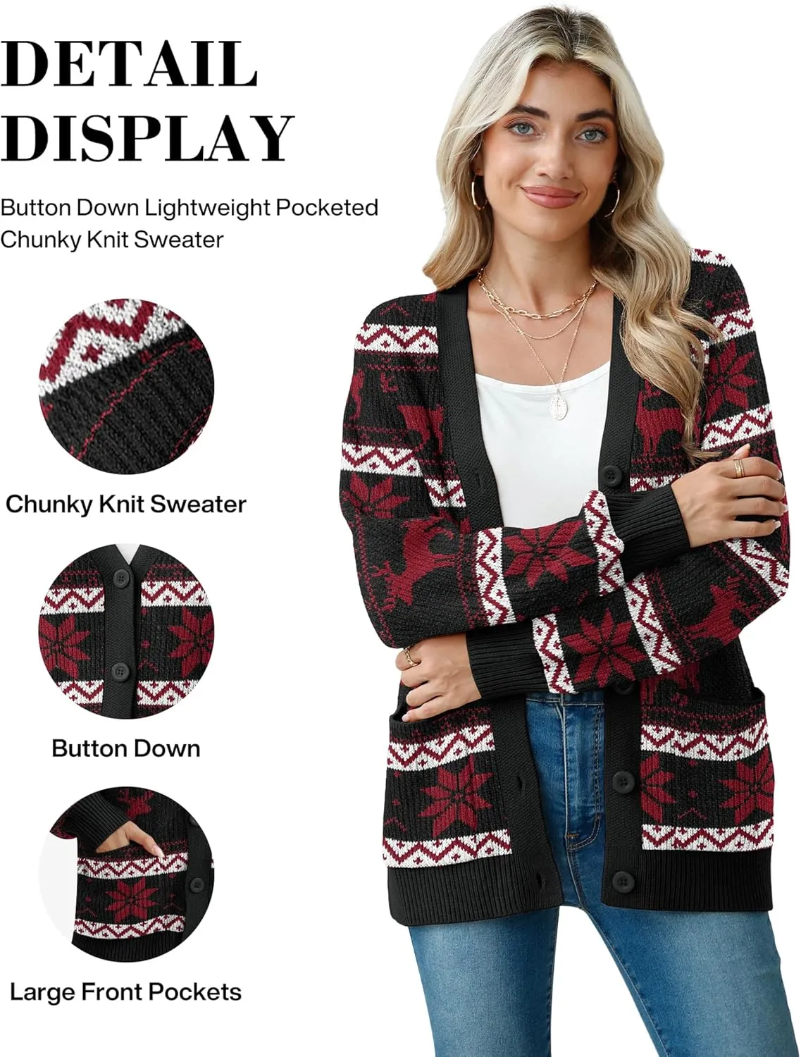 VIISHOW Women Chunky Knit Cardigan Sweater Long Sleeve V Neck Button up Cardigan with Pocket Sweater Coat for Fall and Winter