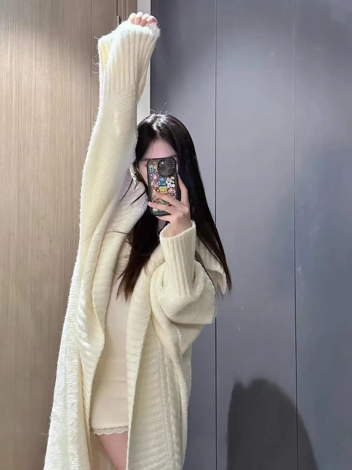 Vintage Lapel Long Sweater Coat 2023 New Loose Large Size Knit Cardigan Large Lapel Long Lazy Style Knit Sweater Coat