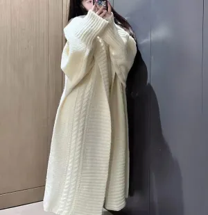 Vintage Lapel Long Sweater Coat 2023 New Loose Large Size Knit Cardigan Large Lapel Long Lazy Style Knit Sweater Coat