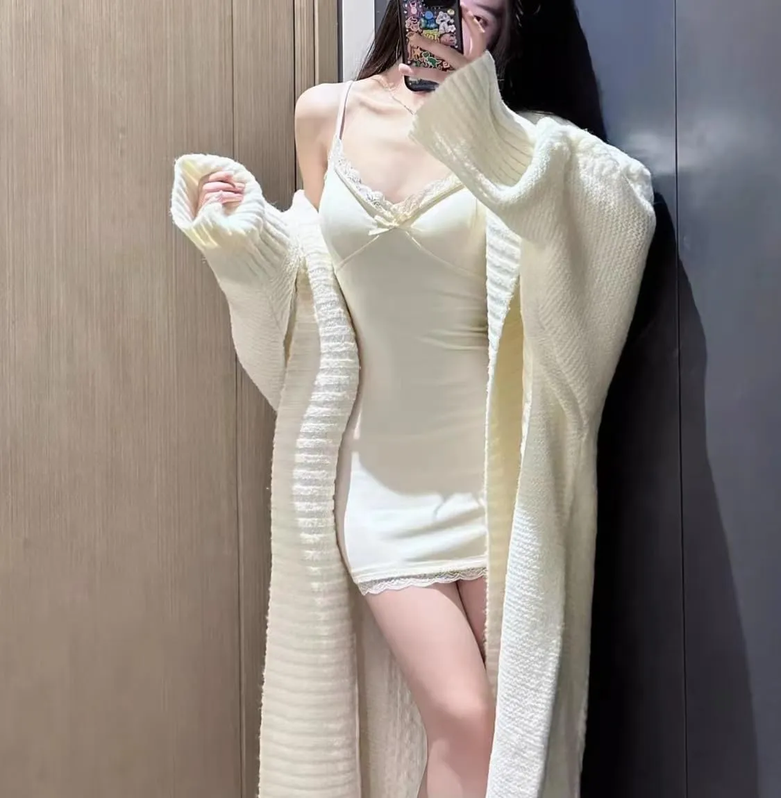 Vintage Lapel Long Sweater Coat 2023 New Loose Large Size Knit Cardigan Large Lapel Long Lazy Style Knit Sweater Coat