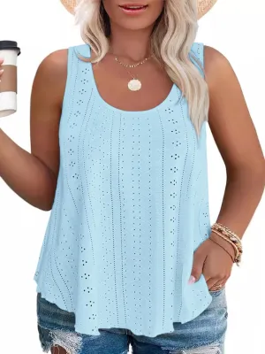 VISLILY Womens-Plus-Size-Summer-Tank-Tops Scoop Neck Camisole Sleeveless T Shirts Flowy Eyelet Embroidery Tunics Tee XL-5XL