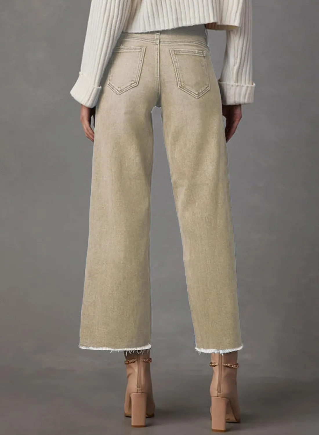 Wide Leg Jeans for Women High Waisted Cropped Boyfriend Touser Jean Casual Stretchy Flare Denim Pants