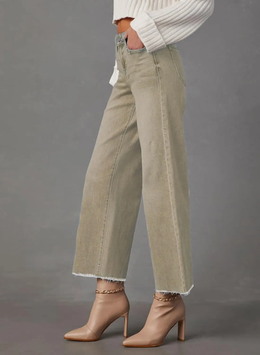Wide Leg Jeans for Women High Waisted Cropped Boyfriend Touser Jean Casual Stretchy Flare Denim Pants