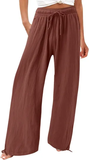 Wide Leg Linen Pants for Women Casual Summer Palazzo Pants Lightweight High Waisted Flowy Beach Pants 2024 Fashion