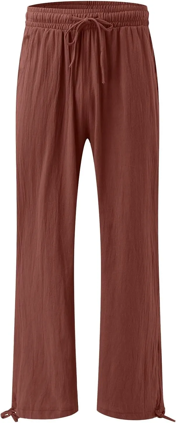 Wide Leg Linen Pants for Women Casual Summer Palazzo Pants Lightweight High Waisted Flowy Beach Pants 2024 Fashion