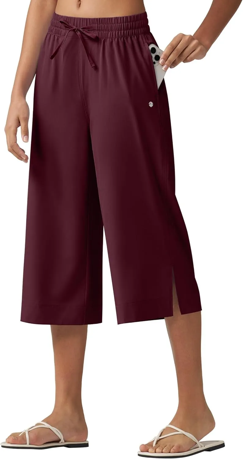 Willit Women's Wide Leg Capris Pants Lightweight Travel Pants Quick Dry Summer Walking Athletic UPF50  Pockets