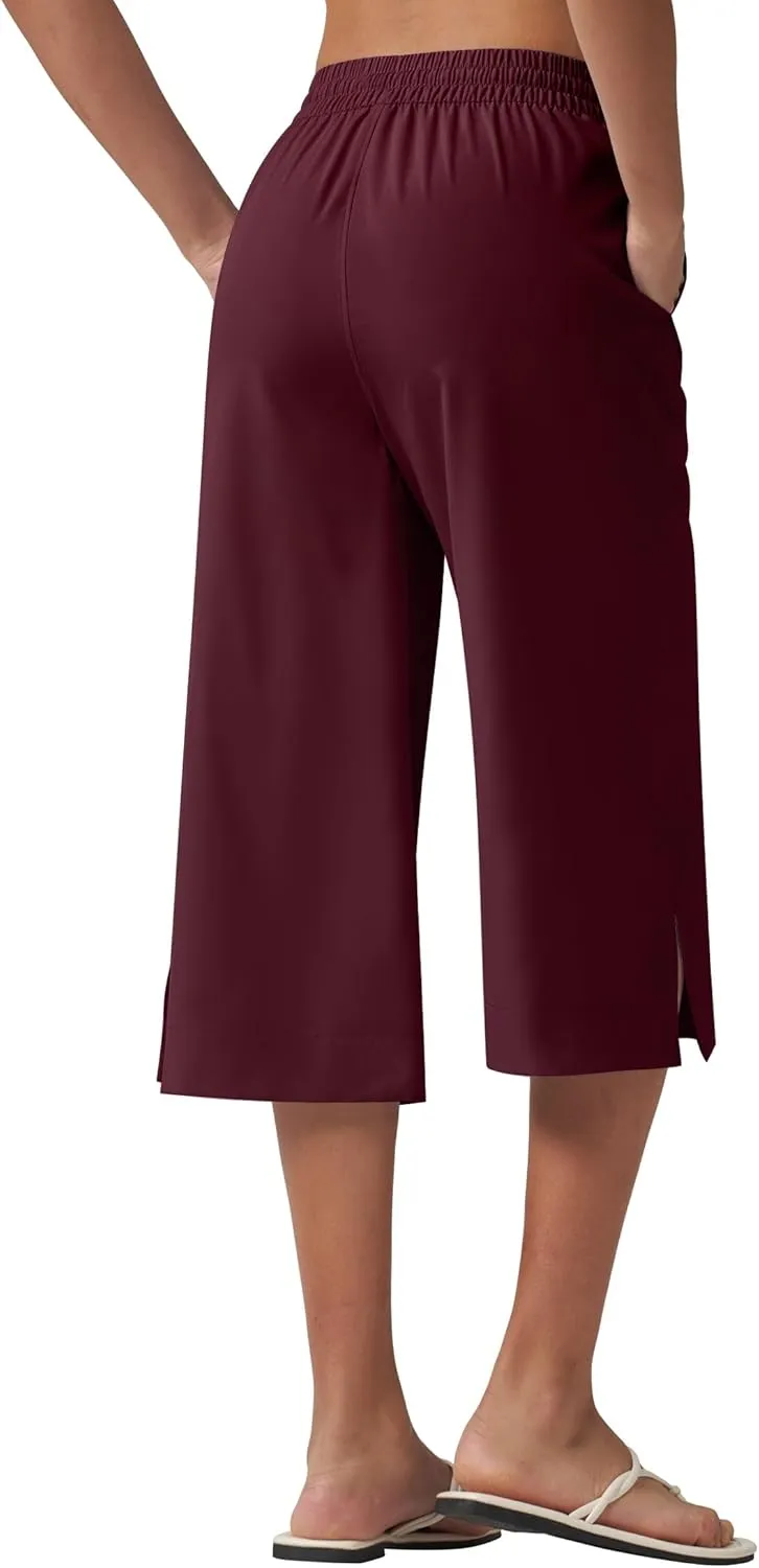 Willit Women's Wide Leg Capris Pants Lightweight Travel Pants Quick Dry Summer Walking Athletic UPF50  Pockets