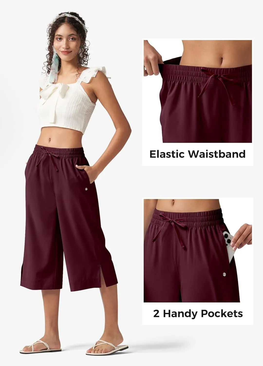 Willit Women's Wide Leg Capris Pants Lightweight Travel Pants Quick Dry Summer Walking Athletic UPF50  Pockets