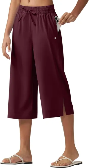 Willit Women's Wide Leg Capris Pants Lightweight Travel Pants Quick Dry Summer Walking Athletic UPF50  Pockets