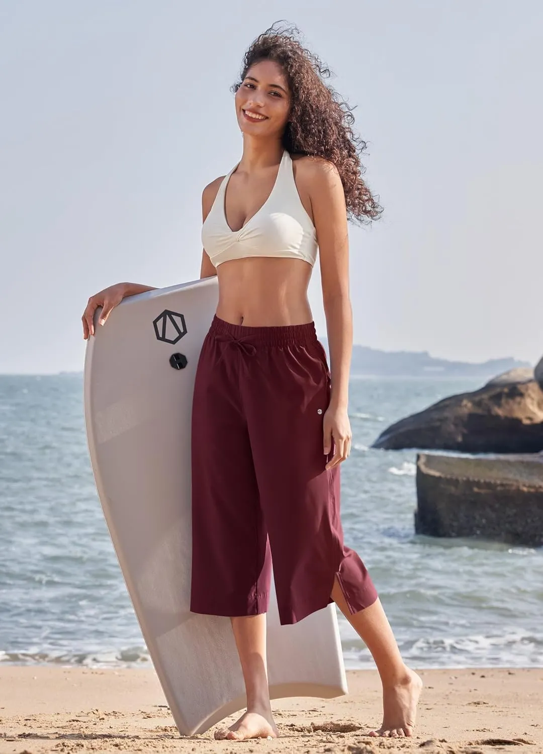 Willit Women's Wide Leg Capris Pants Lightweight Travel Pants Quick Dry Summer Walking Athletic UPF50  Pockets