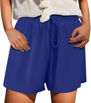 Women 2024 Casual Shorts Loose Drawstring Comfy Elastic High Waist Shorts Summer Pull On Short Pants with Pockets