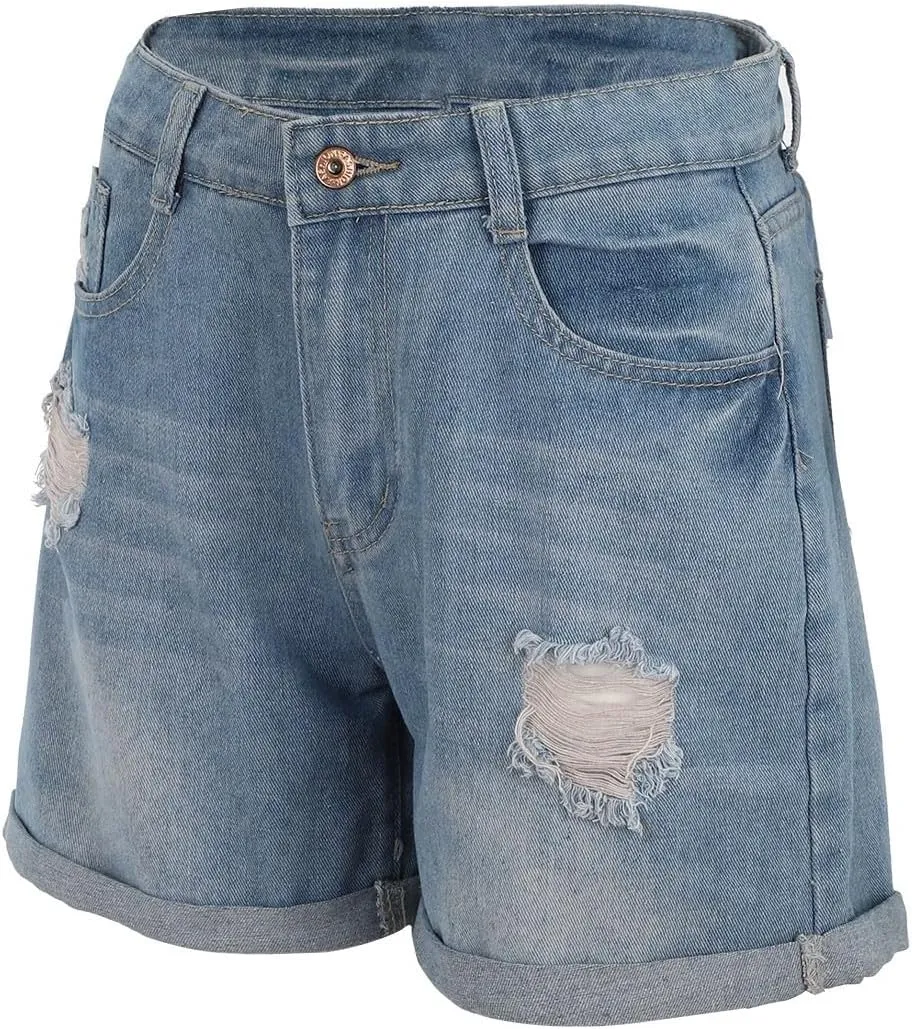 Women 2025 Summer Denim Shorts Trendy High Waisted Ripped Distressed Jean Shorts Stretchy Casual Fashion Jean Shorts