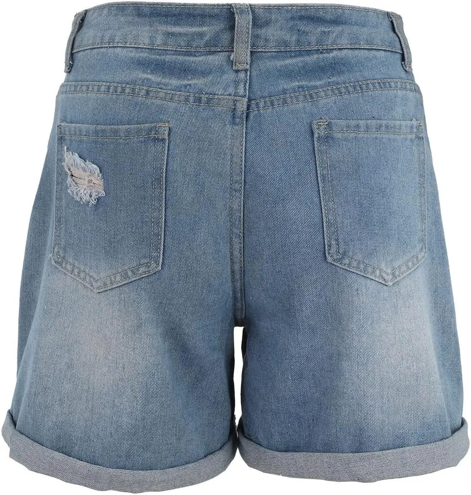 Women 2025 Summer Denim Shorts Trendy High Waisted Ripped Distressed Jean Shorts Stretchy Casual Fashion Jean Shorts