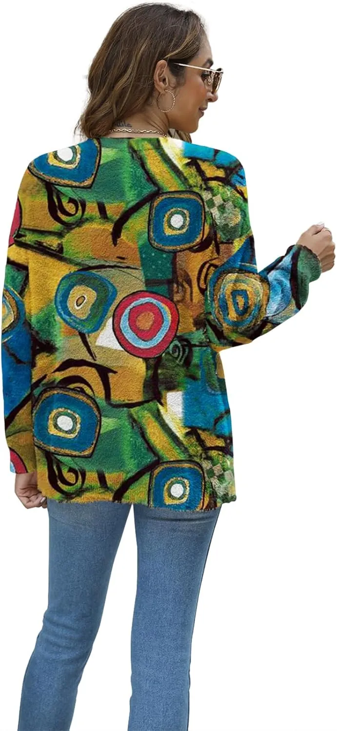 Women Christmas Sweater Graphic Oversized Long Sleeve Boho Printed Loose Fit Casual Knit Pullover Sweaters Top