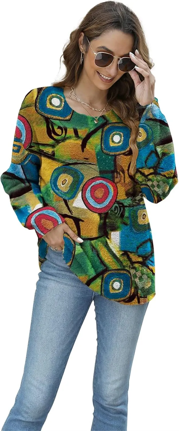 Women Christmas Sweater Graphic Oversized Long Sleeve Boho Printed Loose Fit Casual Knit Pullover Sweaters Top