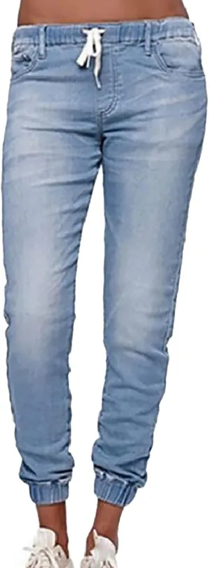Women High Waisted Skinny Stretchy Denim Pants Summer Drawstring Curvy Jeggings Casual Slim Fit Ladies Jeans