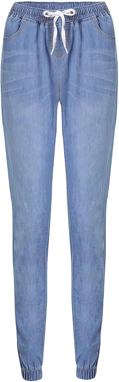 Women High Waisted Skinny Stretchy Denim Pants Summer Drawstring Curvy Jeggings Casual Slim Fit Ladies Jeans