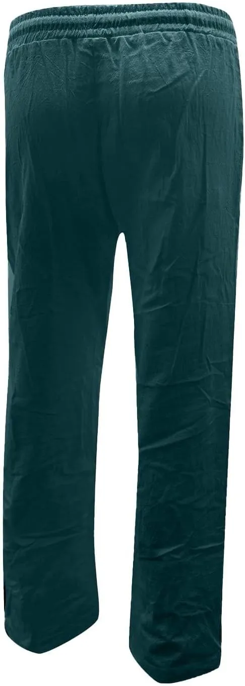 Women Linen Summer Solid Palazzo Lounge Pants Low Waist Stretchy Straight Loose Fit Trousers Office