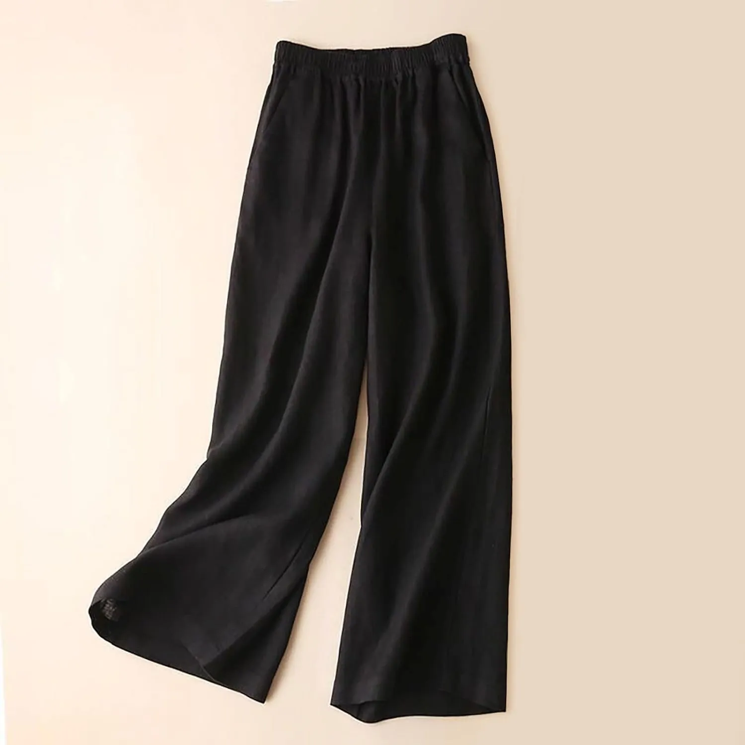 Women Linen Summer Tie Knot Palazzo Pants Low Waist Bootcut Loose Fit Trouser Trendy
