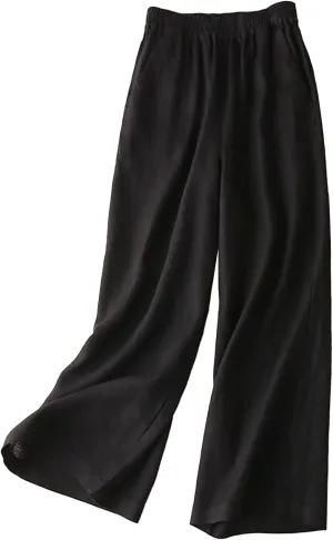 Women Linen Summer Tie Knot Palazzo Pants Low Waist Bootcut Loose Fit Trouser Trendy