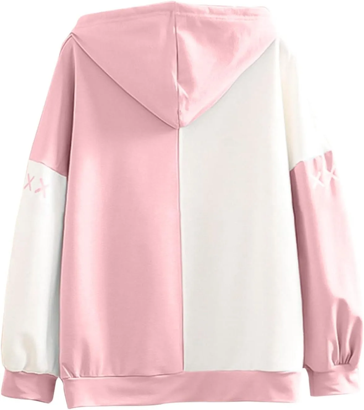 Women Long Sleeve Hoodies Kawaii Cartoon Cute Cat Graphic Color Block Hooded Sweatshirt Top Oversized Casual Pullover