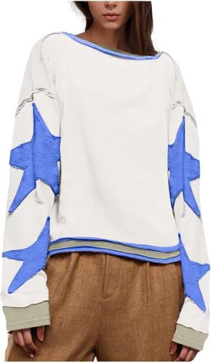 Women Oversized Sweatshirt Long Sleeve Crewneck Cotton Hoodies Free A Star Tee Shirts Y2K 2024 Fall Pullover Clothes