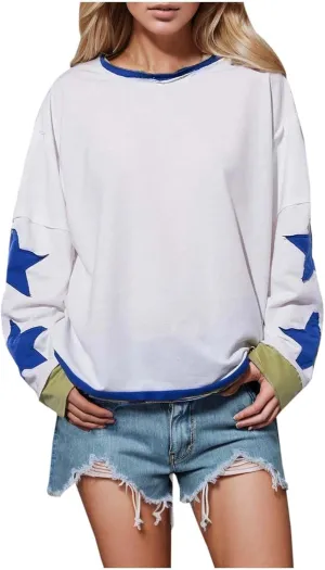 Women Oversized Sweatshirt Long Sleeve Crewneck Cotton Hoodies Free A Star Tee Shirts Y2K 2024 Fall Pullover Clothes