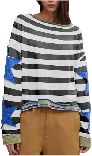 Women Oversized Sweatshirt Long Sleeve Crewneck Cotton Hoodies Free A Star Tee Shirts Y2K 2024 Fall Pullover Clothes