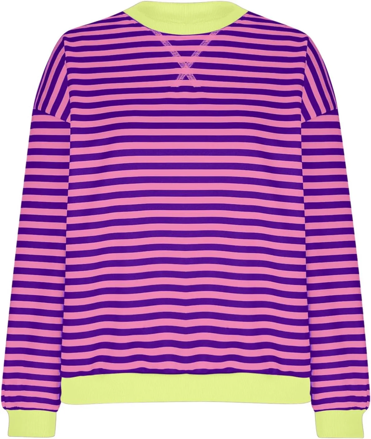 Women Striped Crew Neck Sweatshirts Oversized Pullover Shirt Tops Lightweight Preppy Hoodies Trendy Fall Clothes 2024